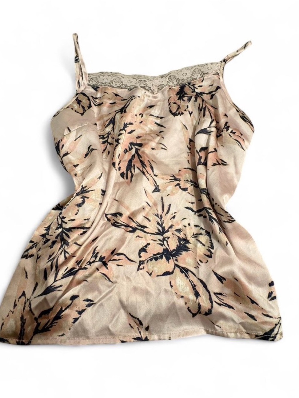 House of Harlow 1960 Floral Lace Trim Satin Cami Top - Beige Peach Sz M